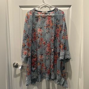 Ladies Jolt Junior's Crochet Hem Kimono Aqua size XL